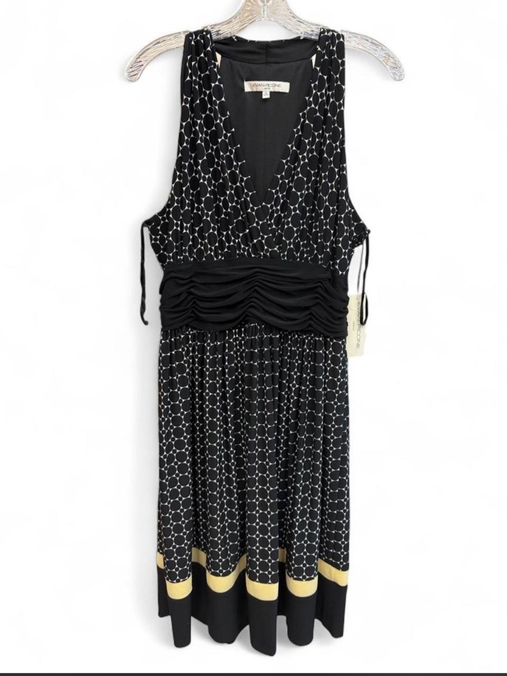 NWT Evan-Picone Dress Size 16 Geometric Polka Dot Halter V-Neck Ruched Midi